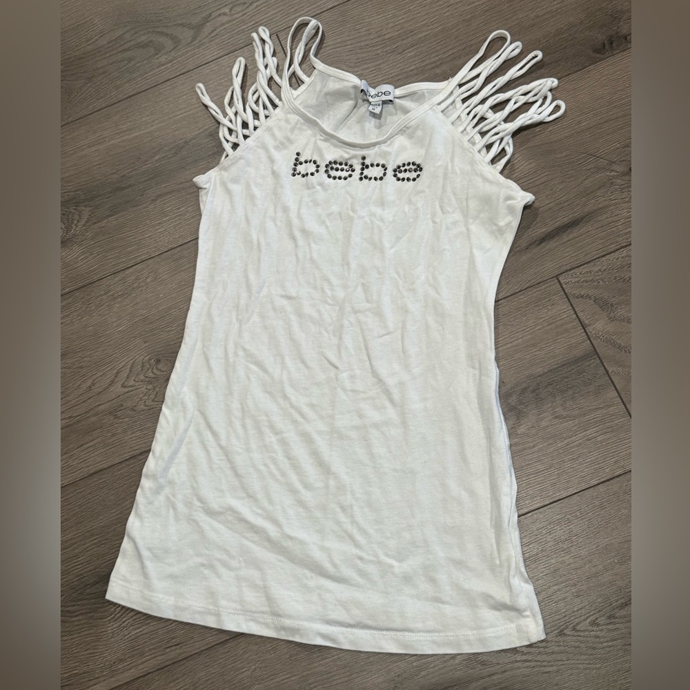 Bebe White Tank Top with Shoulder Straps